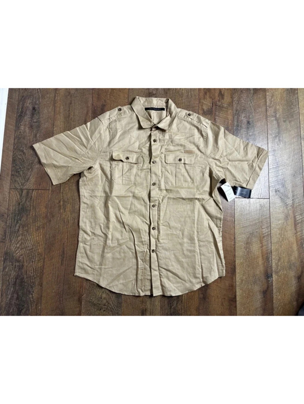 Sean John Men's 2XL Utility Safari Shirt Tan Linen Button Down
